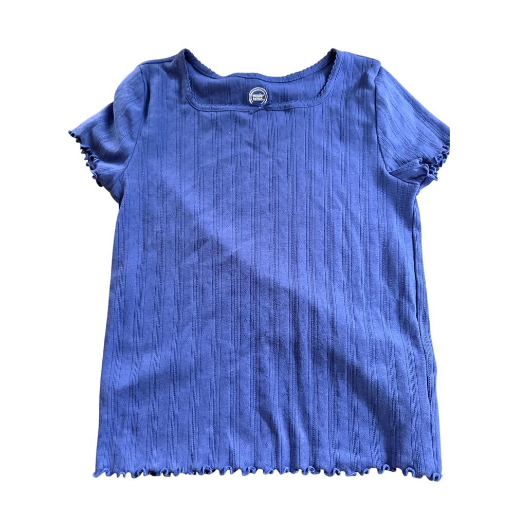 Wonder Nation Girls' Large Plus Blue Pointelle Ribbed Top